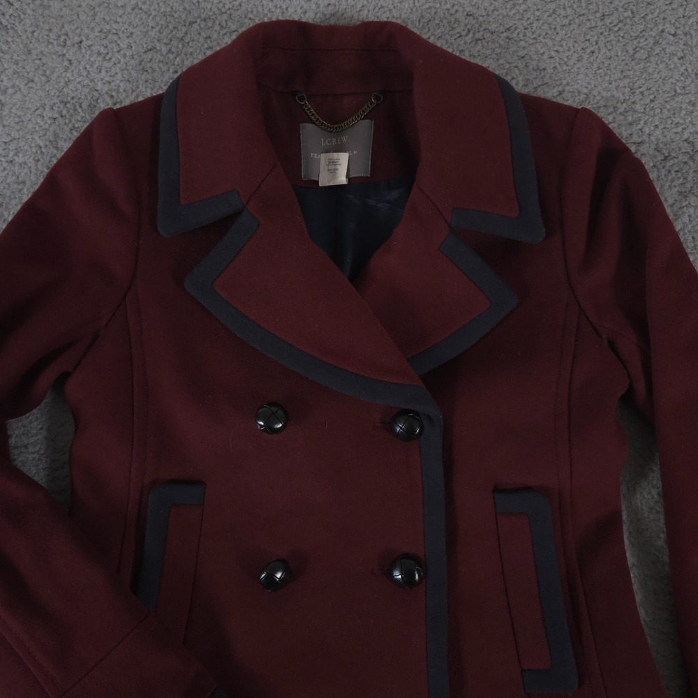 J. Crew Pea Coat Womens 4 Maroon Nello Gori Italian Wool Tipped Double Breasted